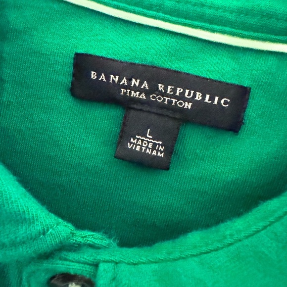 💚BANANA REPUBLIC Green Striped Polo Shirt Size L - Picture 2 of 5